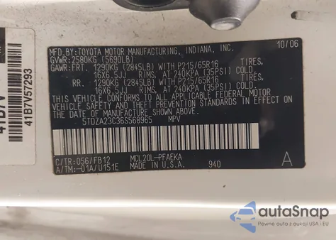 2006 Toyota Sienna Ce из США, поврежденный, VIN 5TDZA23C36S568965